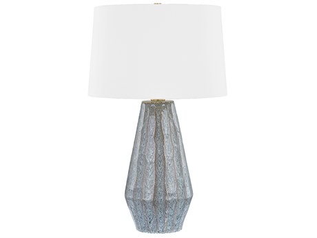 Hudson Valley Alloway Aged Brass Ceramic Swept Coast White Linen Blue Buffet Lamp
