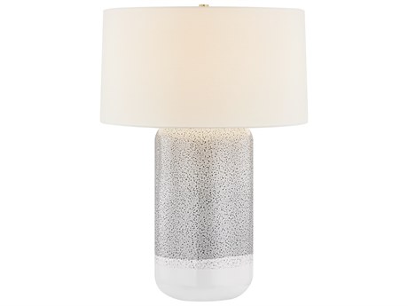Hudson Valley Washingtonville Aged Brass Ceramic Blue Shore White Linen Fabric Gray Buffet Lamp