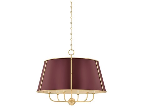 Hudson Valley Cambridge 6-Light Aged Brass Soft Crimson Red Candelabra Chandelier