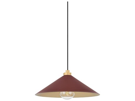 Hudson Valley Clivedon 1-Light Aged Brass Soft Crimson Red Pendant