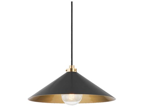Hudson Valley Clivedon 1-Light Aged Brass Black Pendant