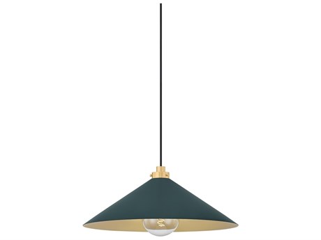 Hudson Valley Clivedon 1-Light Aged Brass Soft Studio Green Pendant