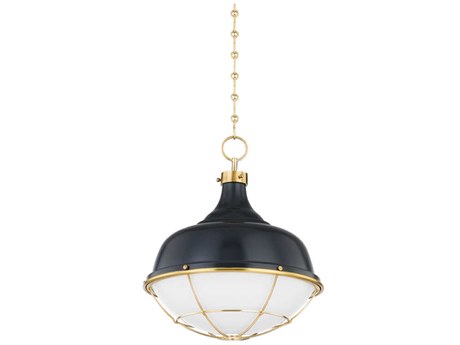 Hudson Valley Holkham 1-Light Aged Brass Black Glass Bowl Pendant