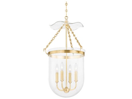 Hudson Valley Rousham 4-Light Aged Brass Glass Pendant