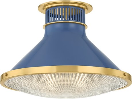 Hudson Valley Highclere 1-Light Aged Brass Soft French Blue Flush Mount