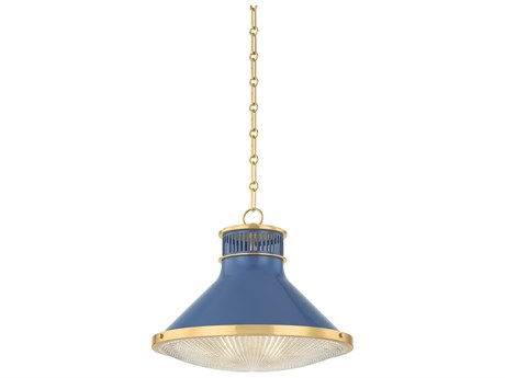 Hudson Valley Highclere 1-Light Aged Brass Soft French Blue Pendant