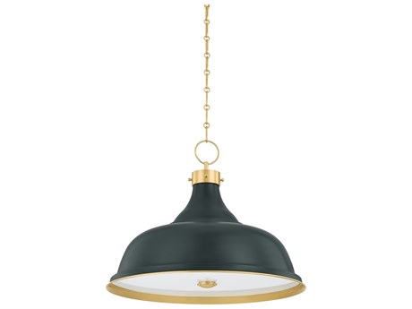 Hudson Valley Painted No. 1 4-Light Aged Brass Soft Studio Green Pendant