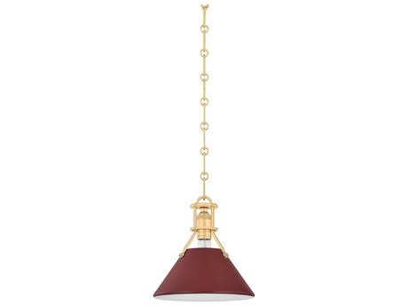 Hudson Valley Painted No. 2 1-Light Aged Brass Soft Crimson Red Mini Pendant