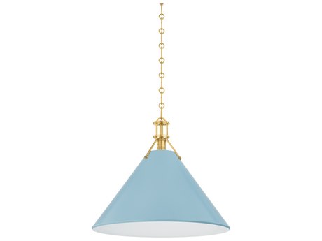 Hudson Valley Painted No. 2 1-Light Aged Brass Blue Bird Pendant
