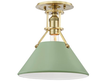Hudson Valley Painted 1-Light Aged Brass Leaf Green Combo Semi Flush Mount