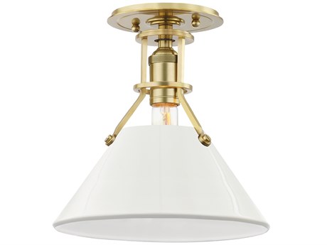 Hudson Valley Painted 1-Light Aged Brass Off White Semi Flush Mount