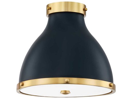 Hudson Valley Painted 2-Light Aged Brass darkest Blue Bell Flush Mount