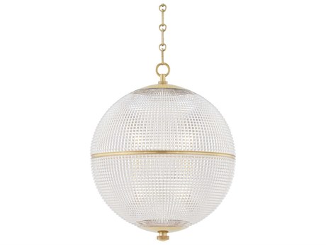Hudson Valley Sphere 1-Light Aged Brass Clear Glass Globe Pendant