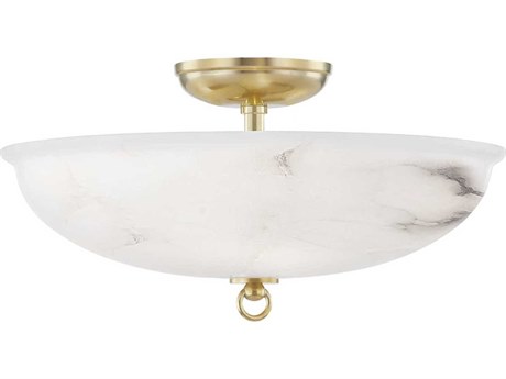 Hudson Valley Somerset 3-Light Aged Brass Alabaster Bowl Semi Flush Mount