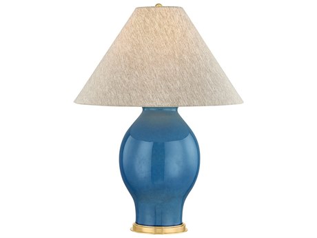 Hudson Valley Westhorpe Aged Brass Ceramic French Blue Natural Linen Fabric Buffet Lamp