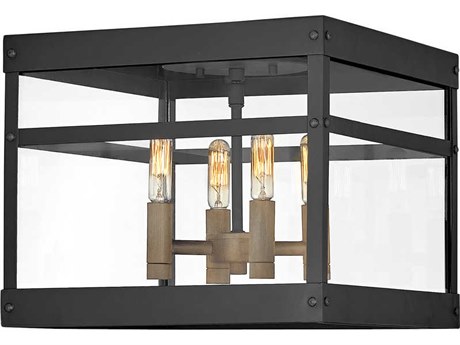 Hinkley Porter 4-Light Black Burnished Bronze Glass Flush Mount