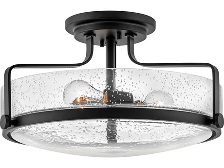 Hinkley Harper 3-Light Black Glass Bowl Semi Flush Mount