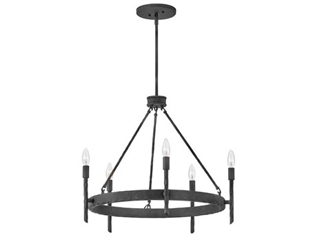 Hinkley Tress 5-Light Forged Iron Black Candelabra Chandelier