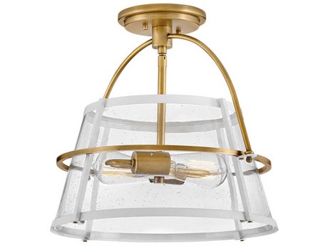 Hinkley Tournon 2-Light Heritage Brass Polished White Glass LED Semi Flush Mount