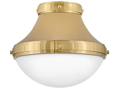 Hinkley Oliver 1-Light Bright Brass Glass Bowl Flush Mount