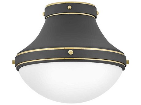 Hinkley Oliver 1-Light Dark Matte Grey Bright Brass Glass Bowl Flush Mount