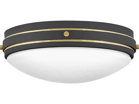 Hinkley Oliver 3-Light Dark Matte Grey Bright Brass Glass Bowl Flush Mount