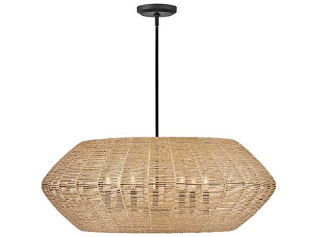 Hinkley Luca 7-Light Black Camel Rattan Candelabra Chandelier