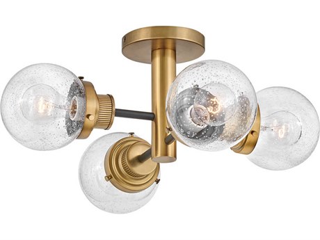 Hinkley Poppy 4-Light Black Heritage Brass Glass Globe Semi Flush Mount