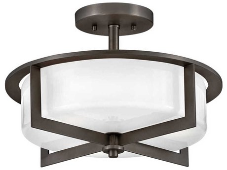 Hinkley Baxley 3-Light Black Oxide Glass LED Semi Flush Mount