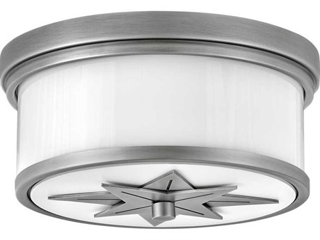 Hinkley Montrose 2-Light Antique Nickel Glass Drum Flush Mount