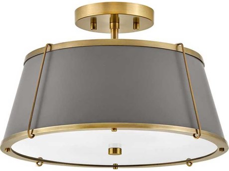 Hinkley Clarke 2-Light Lacquered Dark Brass Matte Grey Drum Semi Flush Mount