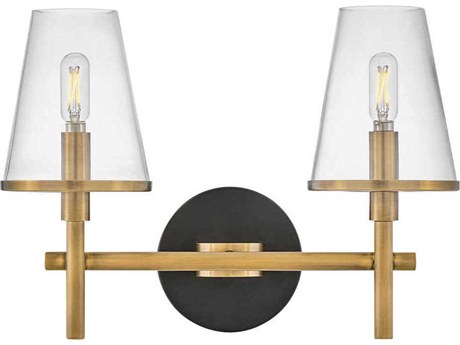 Hinkley Marten 2-Light Heritage Brass Black Glass Vanity Light
