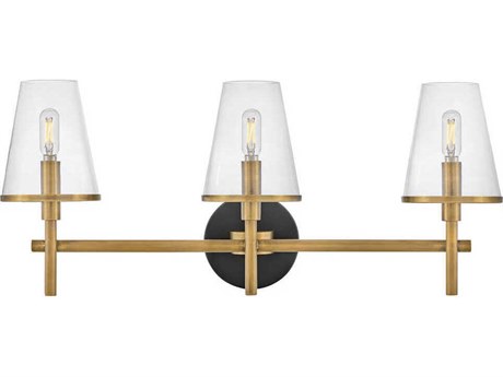 Hinkley Marten 3-Light Heritage Brass Black Glass Vanity Light