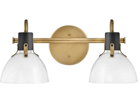 Hinkley Argo 2-Light Heritage Brass Black Glass Vanity Light