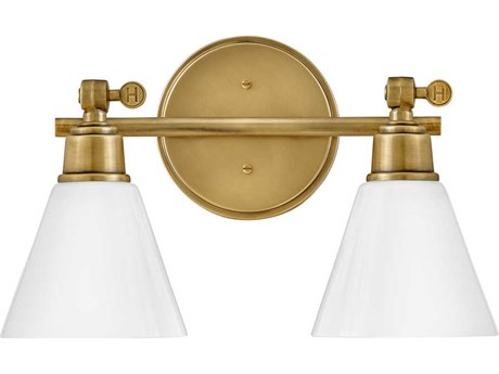 Hinkley Arti 2-Light Heritage Brass Glass Vanity Light