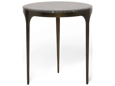 Interlude Home Camilla Round Marble Antique Bronze Wyndham Grey End Table