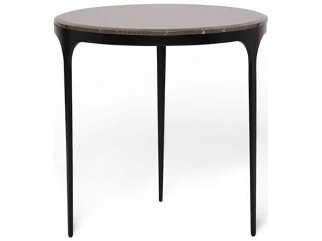 Interlude Home Camilla Round Marble Matte Black Terra Brown End Table