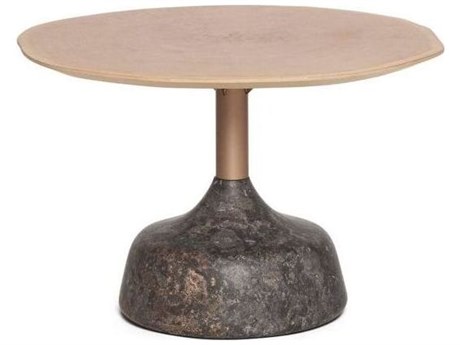Interlude Home Sacha Round Marble Fossil Champagne Timber Coffee Table