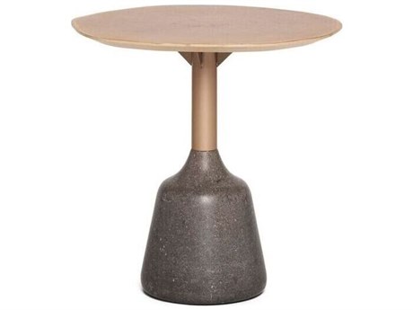 Interlude Home Sacha Round Marble Fossil Champagne Timber Coffee Table
