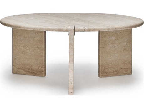 Interlude Home Lorenzo Round Stone Raw Travertine Coffee Table