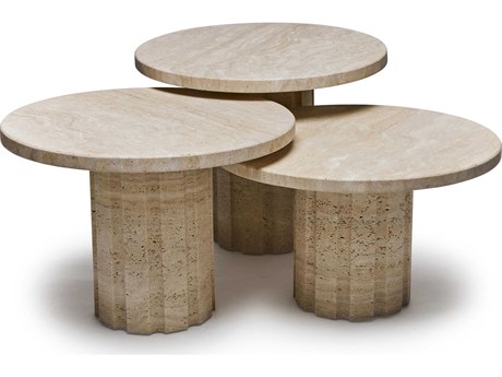 Interlude Home Amerigo Bunching Round Stone Raw Travertine Coffee Tables