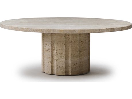 Interlude Home Amerigo Round Stone Raw Travertine Coffee Table