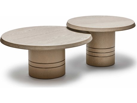 Interlude Home Hunt Bunching Round Wood Cliffside Grey Classic Bronze Coffee Tables