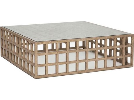 Interlude Home Corinne Square Wood Washed Taupe Clear Coffee Table