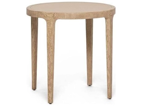 Interlude Home Putney Round Wood Washed Taupe Cream Latte End Table