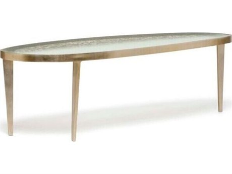 Interlude Home Jan Oval Glass Champagne Taupe Grey Coffee Table