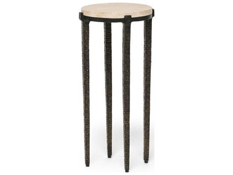 Interlude Home Como Round Marble Gilded Bronze Raw Travertine End Table