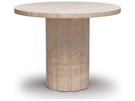 Interlude Home Amerigo Round Stone Raw Travertine End Table