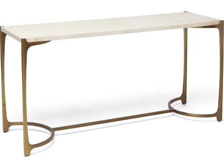 Interlude Home Beaumont Rectangular Stone Raw Travertine Golden Bronze Console Table