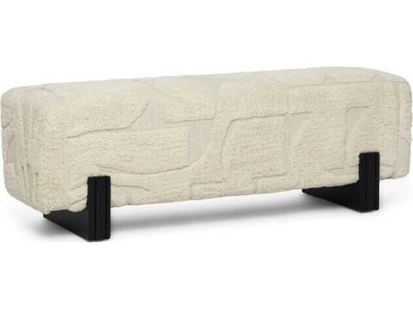 Interlude Home Connor Matte Black Terrain Beige Upholstered Ottoman